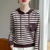 Sudadera con Capucha de Rayas Color-Block para Mujer, Suéter de Punto Pullover Versátil, Sudadera Holgada y Elegante