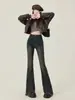Jeans de Campana Retro Americanos para Mujer, Novedad de Otoño Talla Grande Cintura Alta Diseño Adelgazante con Dobladillo Deshilachado Pantalones Bootcut