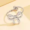 Anillo de Acero Inoxidable de Oro Real de 18 Quilates Estilo Europeo y Americano, Anillo Abierto con Lazo y Corazón Estilo Pastoral, Joyería Transfronteriza para Mujeres