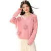 Sí Suéter corto de cuello redondo para mujer, nuevo estilo otoño e invierno, con flores tridimensionales, en un estilo casual