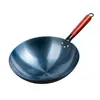 Frigideira Wok de Ferro, Não Precisa Pré-Temperar, Sem Revestimento, Espessada, Feita à Mão, Qualidade de Restaurante, Panela Antiaderente Azul Pré-Queimada, Fundo Plano, Titânio