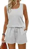 Moda Feminina Transfronteiriça Europeia e Americana 2026 Novo Estilo Elegante Top Sem Mangas com Gola Quadrada e Shorts de Cor Sólida de Cintura Alta Conjunto Casual de Duas Peças