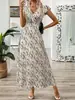 Ropa de Mujer Transfronteriza Europea y Americana de Amazon Estilo Bohemio Vestido Floral de Cintura Alta con Abertura Vestido Midi con Caída
