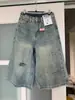 Calça Jeans Reta Larga Rasgada Retro Alta para Mulheres Verão Nova Cintura Alta Emagrecedora Solta Cropped Reta Wide-Leg