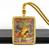 Tangka Semi-Pintado à Mão Dragão Cinco Anciãos Deus Amarelo da Riqueza Pingente Tangka Dourado Pintado à Mão Amuleto Colar Buda Portátil Venda por Atacado