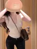 Camiseta Estilo Deseo Puro de Cuello en U, Manga Corta, Corte Ajustado para Mujer, Verano, Ceñida a la Cintura, Estilo Hot Girl, Color Sólido, Favorecedora de la Figura, Elástica, Versátil