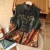 Colete de Flores em Cetim Fio Xiangyun Pesado Feminino Outono e Inverno 2023 Novo Estilo Chinês Versátil de Algodão e Espessamento Jaqueta Sem Mangas