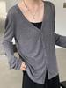 Cárdigan de punto fino con cuello en V para mujer, primavera 2024, nuevo estilo occidental, top de punto gris suelto de manga larga