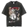 Camiseta Vintage Lavada de Chainsaw Man Anime con Cuello Marinero y Patrón de Rayas, Camiseta Unisex Transpirable y Cómoda, Hecha en China