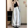 Calça longa listrada de cor contrastante, secagem rápida, perna larga, cintura alta, solta, modeladora, versátil, casual, nova para o verão de 2026, feminina