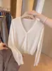 Cárdigan de punto de seda helada dulce con cuello en V estilo coreano para mujer, chaqueta fina verde holgada, top, cobertura para aire acondicionado
