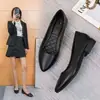 Zapatos de Salón de Punta Fina, Mocasines Profesionales de Piel Suave de Boca Baja con Suelas Blandas, Zapatos de Trabajo Planos y Cómodos, Zapatos de Piel Negra