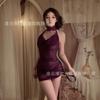Huan Ye Renda Transparente Vazada Peça Única Duas Formas Lingerie de Alça Bolso Gola Saia Plissada Fenda 0502