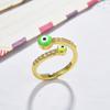 Anillo abierto geométrico de ojo de gota de aceite de color estilo lindo europeo y americano cobre chapado en oro Ojo del Diablo anillo femenino vivo