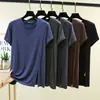 Nueva Camiseta de Modal para Mujer 2026, Primavera y Verano, Manga Corta, Delgada, Se Puede Usar Afuera, Color Sólido, Casual, Corte Holgado, Top con Abertura Lateral