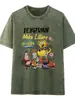 Camiseta de Manga Corta Estampada Estilo Retro Americano Desgastada Lavada de Verano para Mujer Tallas Grandes, Algodón Puro, Cuello Redondo, Top de Moda Versátil
