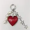 Chaveiro Laço Coração Vermelho Moda Versátil Chaveiro de Bolsa Pequeno Pingente de Chave Coração de Pêssego
