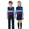 Ropa de jardín para preescolar ropa de primavera y otoño conjunto de dos piezas estilo británico uniforme de escuela primaria suéter de manga larga ropa de clase para niños piezas falsas de dos