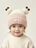 Gorro de punto de dos pompones con bloques de color de panda para niños, otoño e invierno, unisex, gorro de lana con bloques de color para bebé, lindo pompón, cálido para bebés