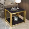 Estilo Minimalista Mesa Quadrada Luxo Leve Mesa Lateral de Sofá Armário Lateral Mesa Lateral de Pedra Nórdica Camada Dupla Mesa de Centro Pequena Simples Moderna Mesa Quadrada