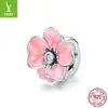Pulseira de Prata 925 com Pingente Flor Rosa, Contas para Menina, Versátil, Esmalte Gota, Acessórios de Contas DIY SCC1729