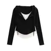 Chica Sexy Ajuste Delgado Cremallera Invisible Chaqueta Corta para Mujer Elástica Aspecto Adelgazante Falso Dos Piezas Cepillado Manga Larga Top Camiseta Base