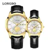 Reloj de cuarzo marca longbo dropshipping simple casual reloj de pareja correa de cuero impermeable reloj de pareja par