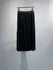 Fluido e sedoso~Saia assimétrica de cintura elástica com fenda lateral em caxemira e seda de amoreira, saia plissada grossa para outono e inverno