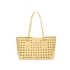 Bolsa de mão com padrão trançado vazado, bolsa de ombro grande capacidade casual para o dia a dia, bolsa tote moderna e estilosa para o dia a dia