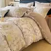Conjunto de Roupa de Cama Quente de Algodão Escovado Outono/Inverno Quatro Peças Conjunto de Três Peças Estilo Pastoral Puro Algodão Lençol Capa de Edredom Suprimentos para Dormitório