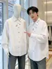 Camisa Bordada Branca Estilo Chinês Novo, Unissex, Temporada de Primavera, Alta Qualidade, Estilosa, Camisa de Manga Longa com Gola de Lapela, Jaqueta Casual