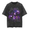Playera Streetwear Anime Japonés Huo Sombra Dibujos Animados Vintage Lavado Negro Playera para Hombre Algodón Playera Hip-hop Holgada