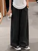 Pantalones cargo negros de dobladillo curvo para mujer, estilo fino de verano, petite, casual, holgados, cropped, de pierna ancha
