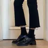 Mocasines súper suaves de piel genuina con tacón grueso para mujer, nuevo modelo 2026, zapatos de piel negra, estilo británico, slip-on, retro, zapatos de un solo color