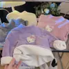 Camiseta de Inverno para Meninas Bebê Estilosa Infantil Tendência Marca Desenho Animado Coreano Espessada Integrada Lã Gola Meio Alta Camada de Base