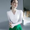 Camisa Zou plisada de cuello bajo para otoño e invierno, nueva camisa de base de malla con estilo occidental, camisa pequeña de estilo europeo, elegante manga larga