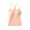Camiseta deportiva tipo americana para yoga con almohadillas en el pecho para verano, anti-caída, top de fitness integrado con tirantes para correr