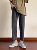 Jeans Rectos de Nueve Puntos Color Gris Humo para Hombre Verano Delgados Ajustados Versátiles Estudiante Marca de Moda Rouge Pantalones de Verano de Moda