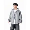 Sudadera Cardigan Rayada con Cremallera Estilo Retro Americano para Hombre Otoño Moda Pesada Holgada Chaqueta Deportiva con Capucha