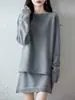Otoño/Invierno 2026 Suéter de Punto Grueso de Lana Pura de Siete Agujas de un Hombro Manga Larga para Mujer Falda Corta de Color Sólido Conjunto de Dos Piezas