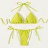 2025 Nuevo Traje de Baño de Playa de Múltiples Colores con Cuello Halter Estilo Ins Europeo y Americano Sexy de Tres Puntos