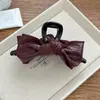 Grampo de Cabelo Grande de Couro Retro com Laço para Mulheres Novo Elegante Clip de Tubarão Acessórios de Cabelo