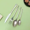 Amazon Transfronterizo Acero Inoxidable 410 Creativo 024 Cuchillo para Bistec Liso, Tenedor, Cuchara, Postre Vajilla Occidental Set de 18/24 Piezas