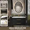 Juego de mueble de baño vintage estilo francés con lavabo integrado de cerámica, tocador negro de madera maciza, lavabo y pila