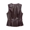 Conjunto de top sin mangas de cuero plisado ajustado y falda bodycon, ropa europea y americana transfronteriza ZA, más vendido en AliExpress