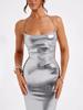 Ropa de Mujer Transfronteriza Verano 2025 Nueva Moda Vestido Sexy de Espalda Descubierta Ajustado con Tirantes al Cuello Vestido de Mujer
