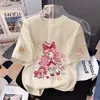 Toma Real de Camiseta de Manga Corta de Algodón Puro para Niños, Nuevo Estilo de Verano para Niñas Mayores, Linda Camiseta de Manga Media con Dibujo Animado