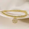 Aogu Transfronterizo Simple Versátil Chapado en Oro de 18 Quilates Cabeza de Toro Geométrico Colgante Pulsera con Cuentas para Mujer Joyería Única Versátil
