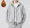 Nova blusa de moletom com capuz forrada de fleece para outono e inverno, solta e versátil, jaqueta esportiva casual com zíper e gola alta espessa