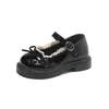 Sapatos Pequenos de Couro com Laço de Renda para Meninas 2026 Novo Outono Estilo Francês Sapatos de Princesa Infantil Sapatos Rasos Simples para Meninas